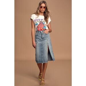 Free People Size 30 Mambo Light Wash Denim Midi Skirt